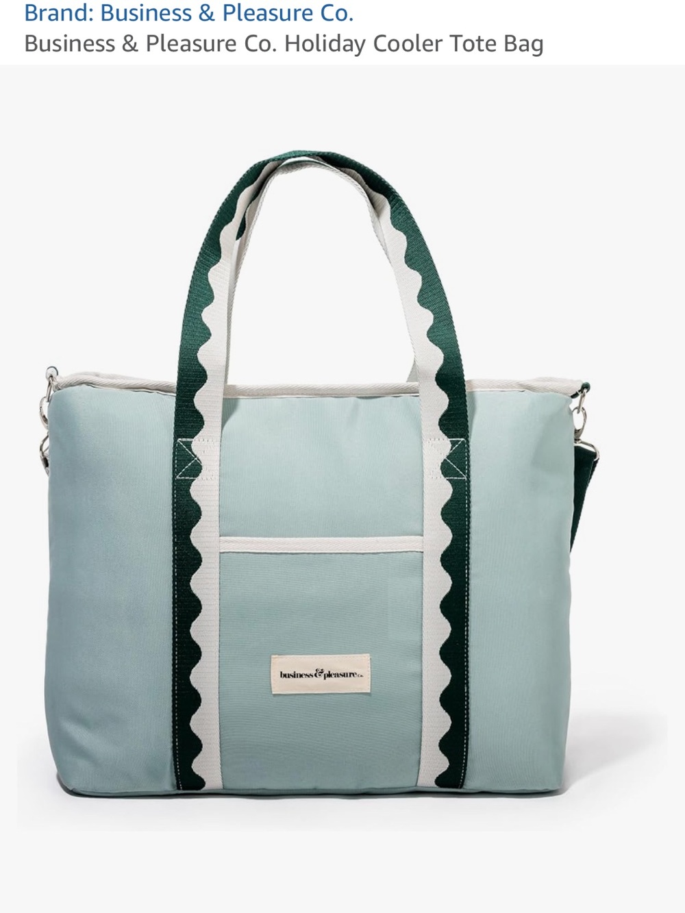 Business & Pleasure Co. Light Blue Canvas Tote with Dark Green Scalloped Straps